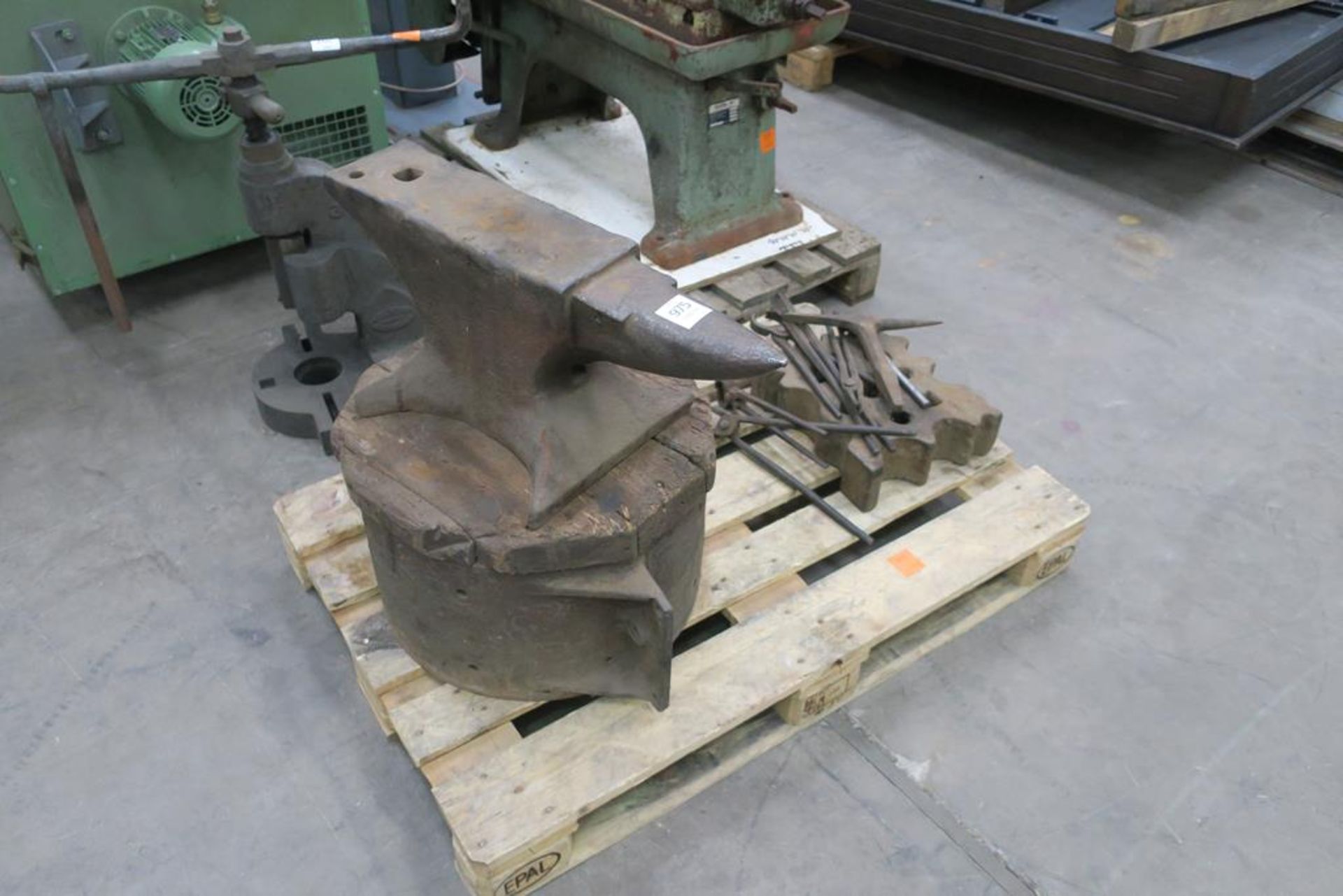 * Vintage Anvil (mounted on steam roller differential) Anvil Base, Swage Block and various