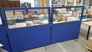 Three Pieces of Office Partitioning, two of which have perspex inserts. Two with inserts H 151cm,