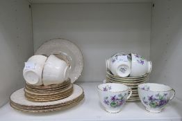 Three Shelves to contain a Selection of Porcelain including Alfred Meakin Teacups and Plates, Blue &