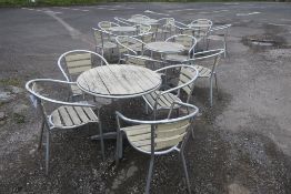 * A Collection of Five Aluminium Outdoor Circular Tables each with Four Chairs. This lot is Buyer to