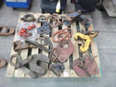 A Pallet of Various Plate Lifting Clamps. Please note there is a £10 plus VAT Lift Out Fee on this