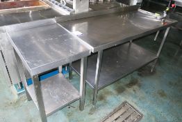 * Two S/S Prep Tables with Tin Opener to one (table one H 87cm, W 150cm, D 70cm, table two H 85cm, W
