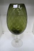 A Very Large 19'' Tall Green Wine Glass Shaped Vase with a clear glass stem (est £15-£25)
