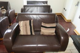* A Set of Three Two Seat Faux Leather Brown Settees with Scatter Cushions. This lot is located at