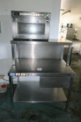* A S/S Two Tier Bench with Integral Drawer (with contents) with Panasonic Microwave Model NE-