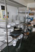 * 2 x Four Tier Shelves with Contents together with a Selection of Glassware on shelves. This lot is
