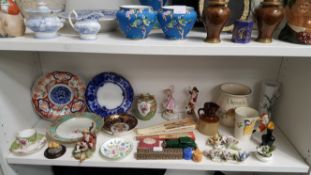 Two Shelves containing Assorted Porcelain to include a Wedgwood 'Guiness' Plate, Pair of Cloisonne