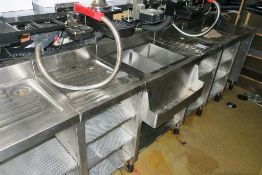 * A Mixed Below Bar Selection of S/S Equipment to include 4 Drainers, Two Ice Sinks and Two Prep