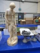 A Tall Heavy Lady Figurine together with Balance Scales with Weights (est £15-30)