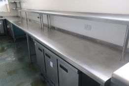 * A Large L-Shaped S/S Prep Table to include Six Sections 680cm x 430cm (approx) (H 96cm, D 76cm)