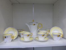 A Shelley Art-Deco Style Coffee Service including a Coffee Pot, Six Coffee Cans, Six Saucers,