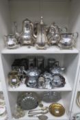 Three Shelves of Metalware including Silver Plate, Brass, Chrome and Stainless Steel Items
