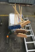 * Limex Wheelbarrow and Contents to include various Brushes/Brooms and Builders Bags