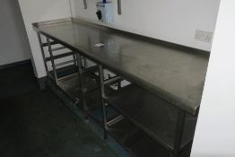 * A S/S Prep Table (H 100cm, W 290cm, D 70cm) with Wall Mounted Shelf (W 120cm, D 30cm). This lot is