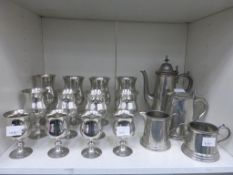 A Selection of English Pewterware including Twelve Graduated Goblets