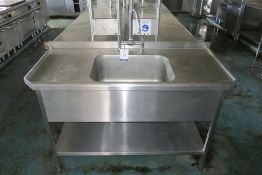 * A S/S Prep Table with Integral Sink with H&C Tap and Undertier (H of bench 93cm, W 150cm, D 70cm).