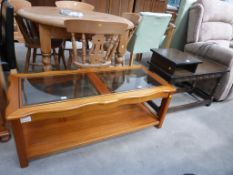 Wooden Coffee Table with undertier and glass inserts together with another Wooden Table (est £30-£