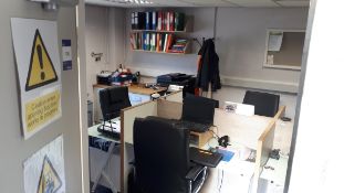 Assortment off office furniture to main office, including desks, chairs (Computers, phones, CCTV,