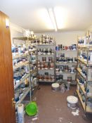 Contents to paint store to include 5 x various adjustable shelving units, and quantity of tins /