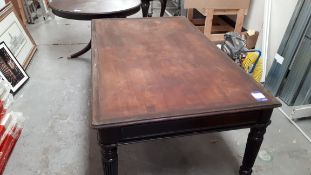 Victorian mahogany writing table 6’ on reeded tapering supports (requires leather insert and