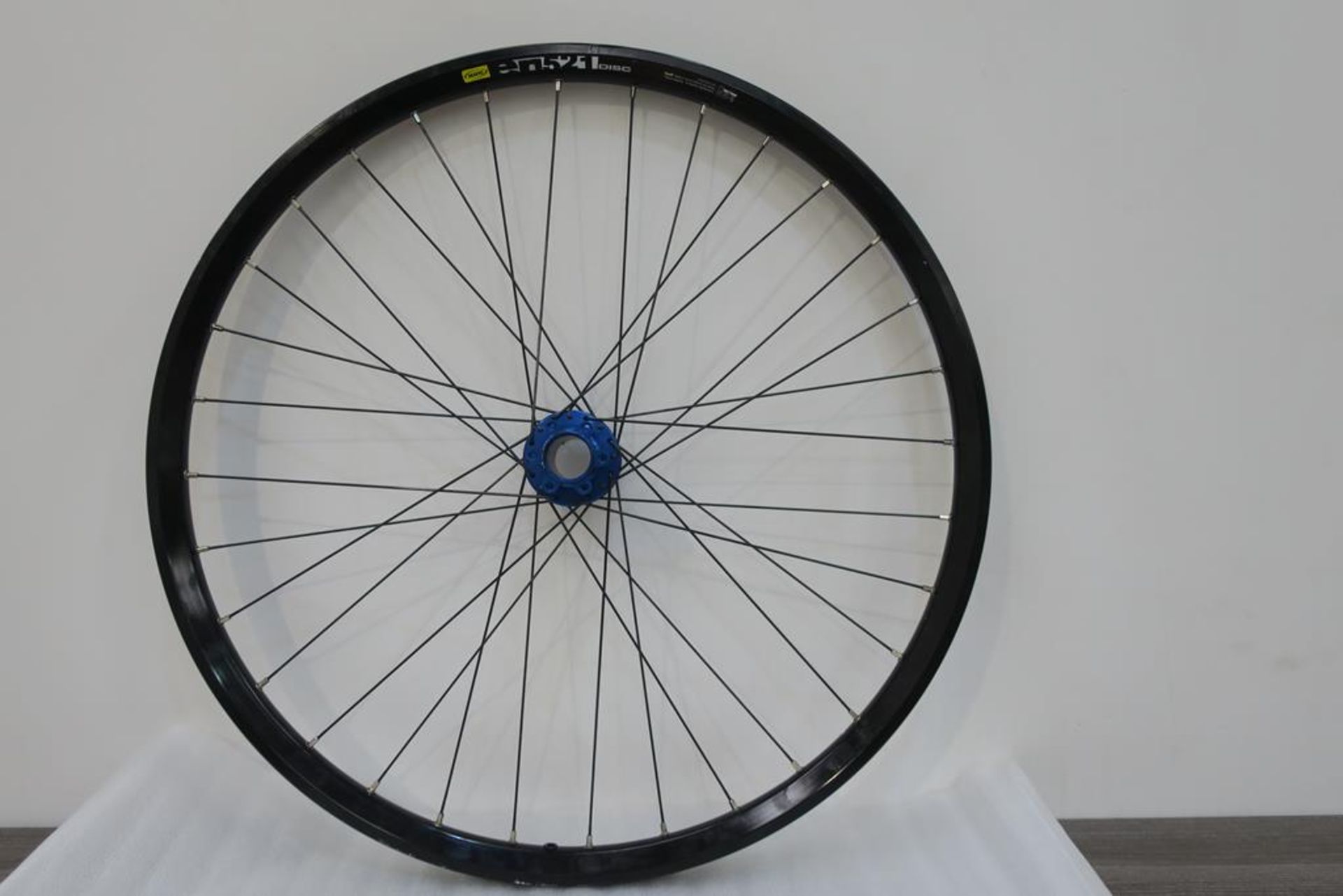 A New Mavic EN521 26" Disc Rear Wheel on a Hope 150mm Pro 2 Hub Blue Shimano