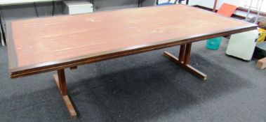 2 Tables, 2460mm x 1230mm with 2 legs and under table stretchers, chrome fittings, 1970/1980’s