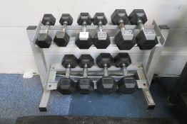 5 x Pairs of Hexagonal Rubber Covered Dumbbells