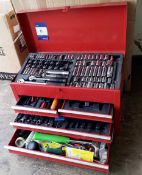 Toolbox with socket set, screwdrivers, spanners et
