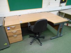 * Oak Effect R/H Radius Desk 1600 x 1200 with Desk High 3 Drawer Pedestal and Mobile Office Chair