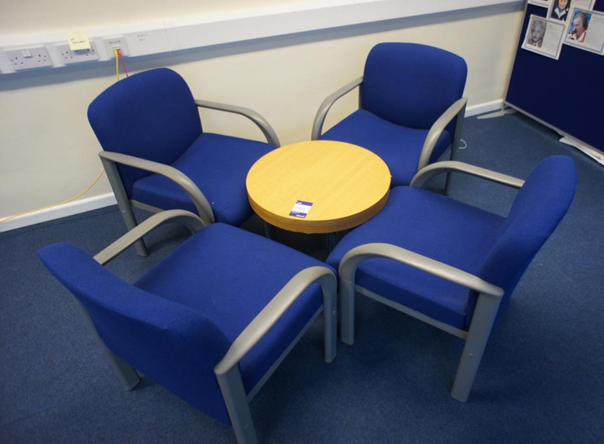 * Oak Effect Circular Coffee Table 600mm Diameter with 4 Upholstered Reception Chairs Photographs - Image 3 of 3