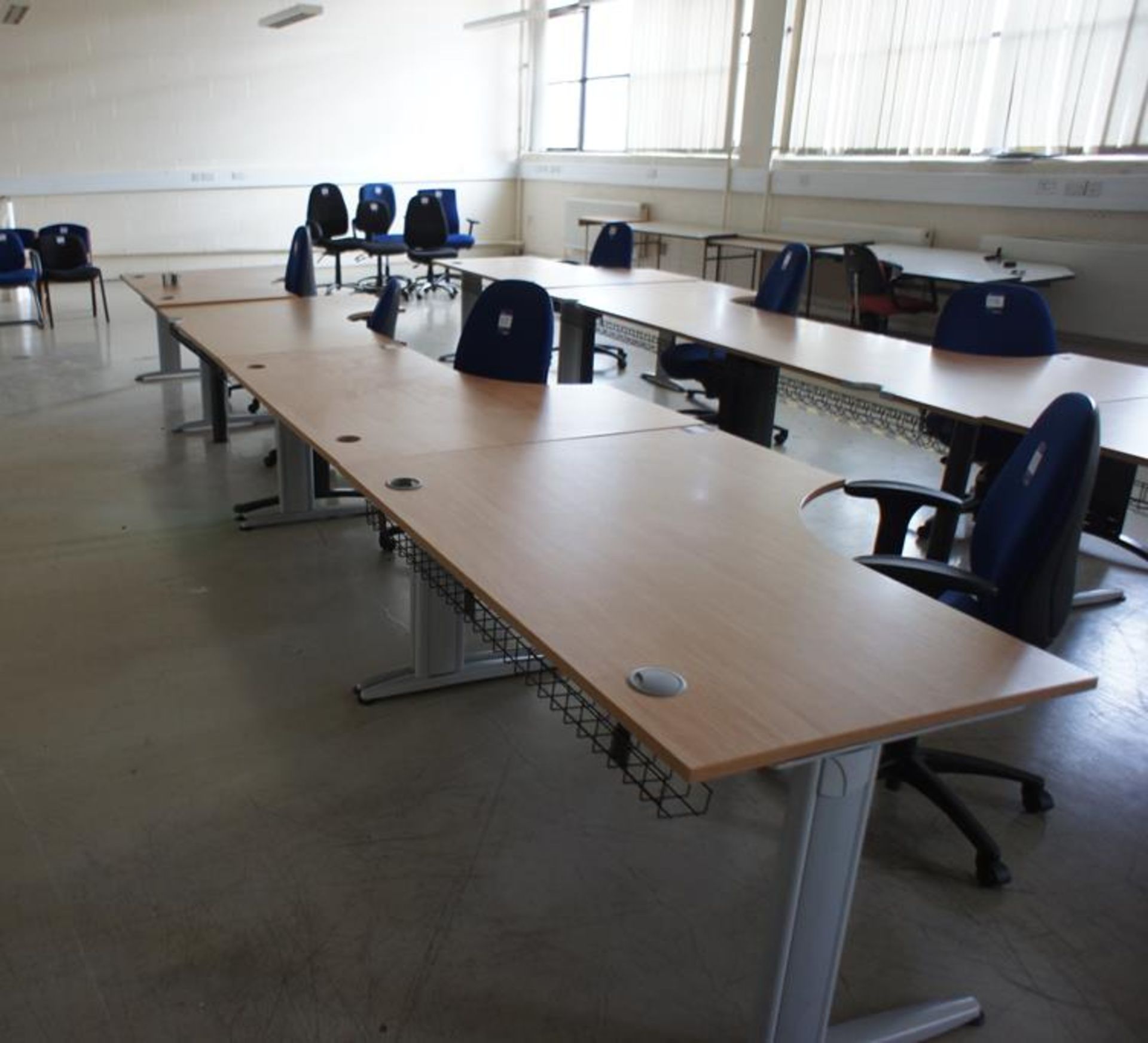 * 4 Various Oak Effect Desks with 4 Upholstered Office Chairs Photographs are provided for example - Image 4 of 4