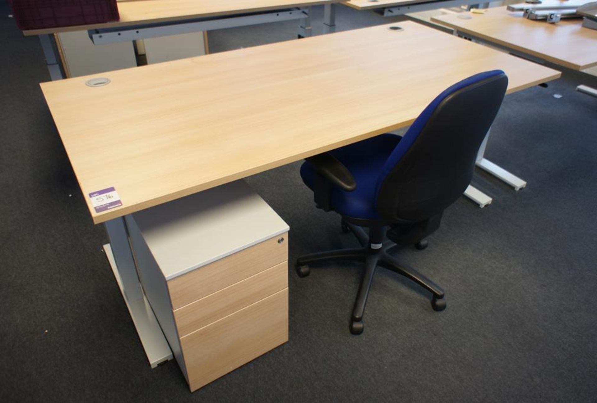 * Oak Effect Compiler Desk 2000x1000 with Rise and Fall Adjustment, with Matching Pedestal and