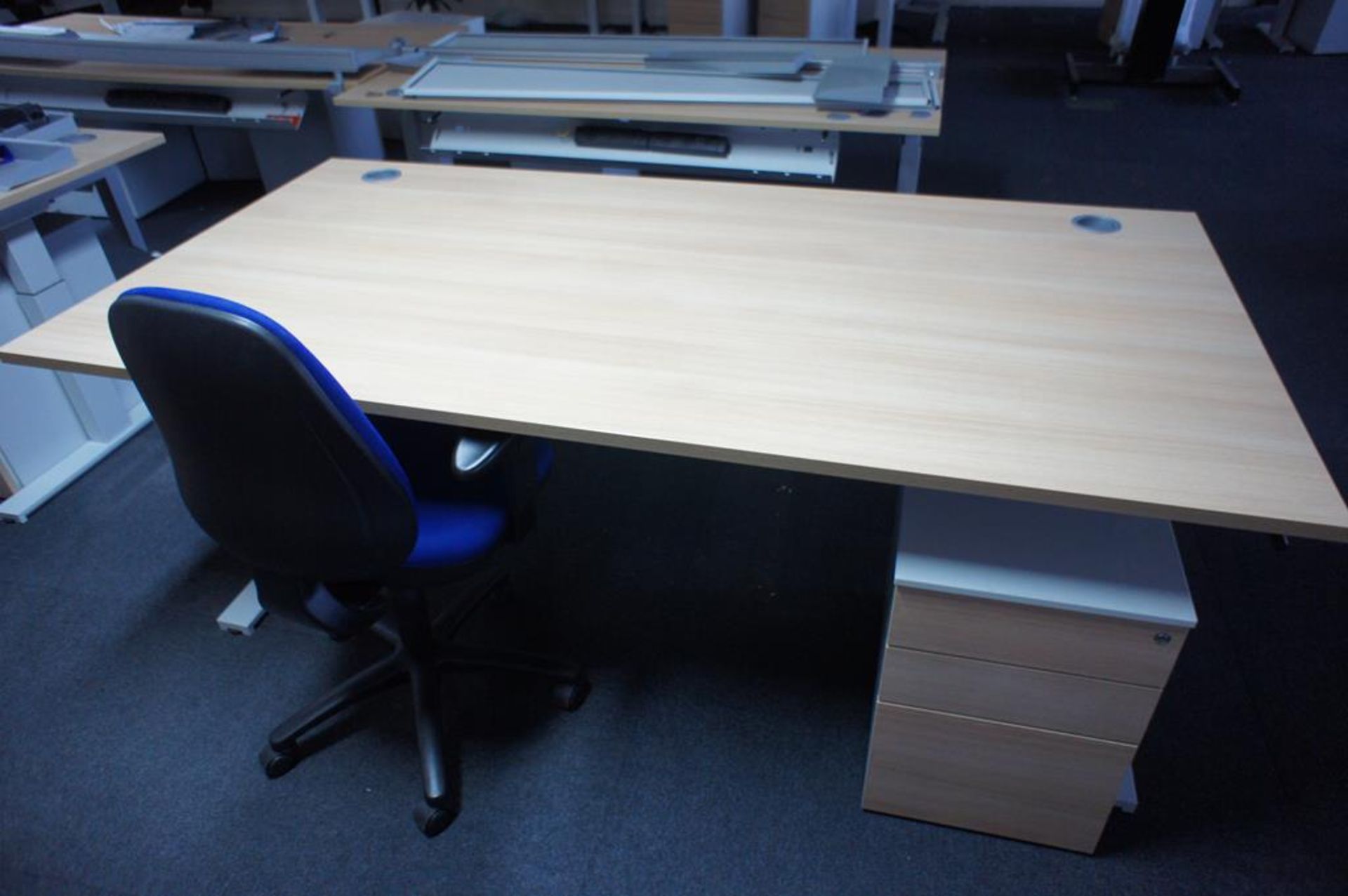 * Oak Effect Compiler Desk 2000 x 1000 with Rise & Fall adjustment with matching pedestal & - Image 3 of 3