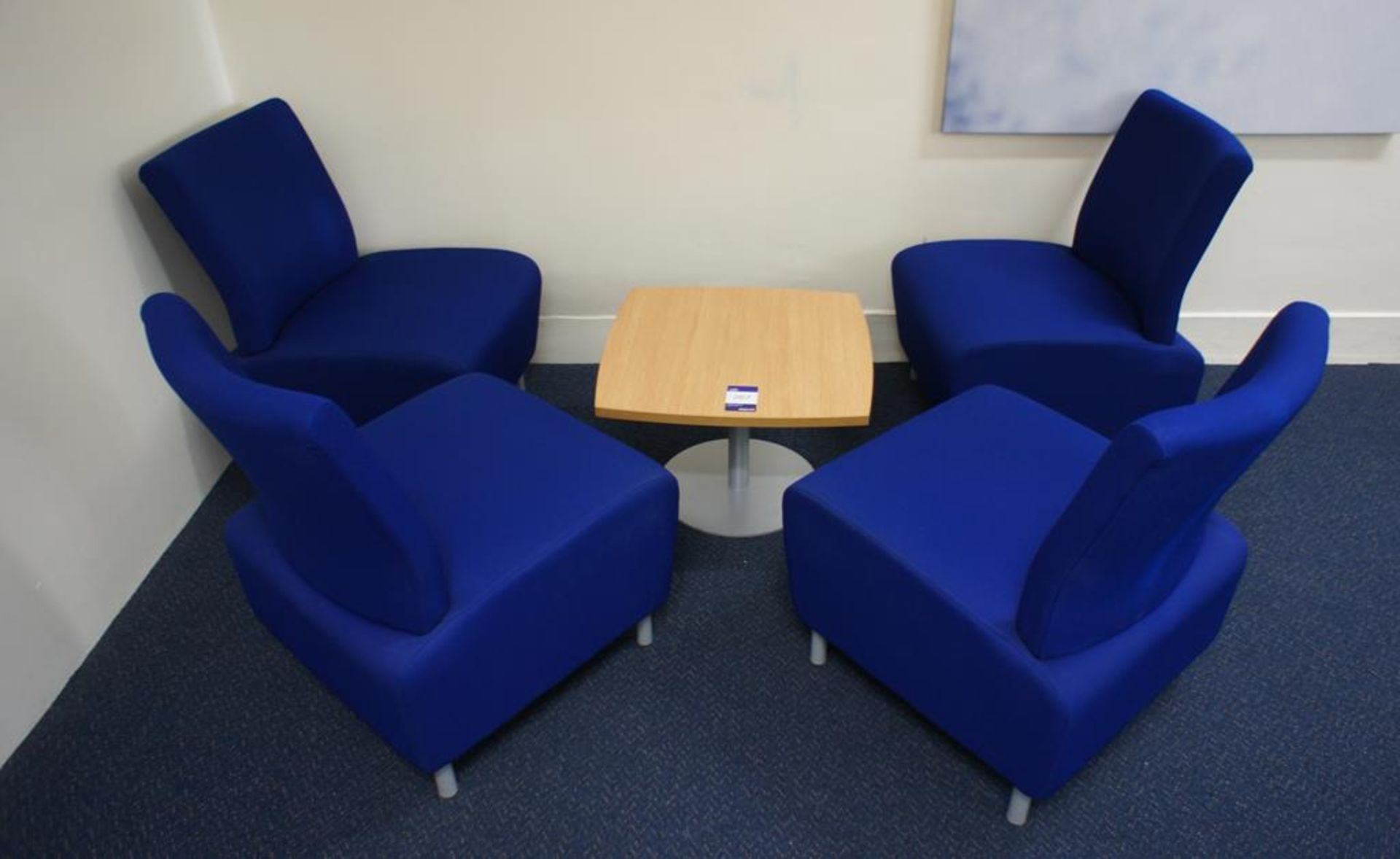 * Reception Cluster Compressing of 4 Upholstered Break-Out Chairs and Oak Effect Coffee Table - Image 3 of 7