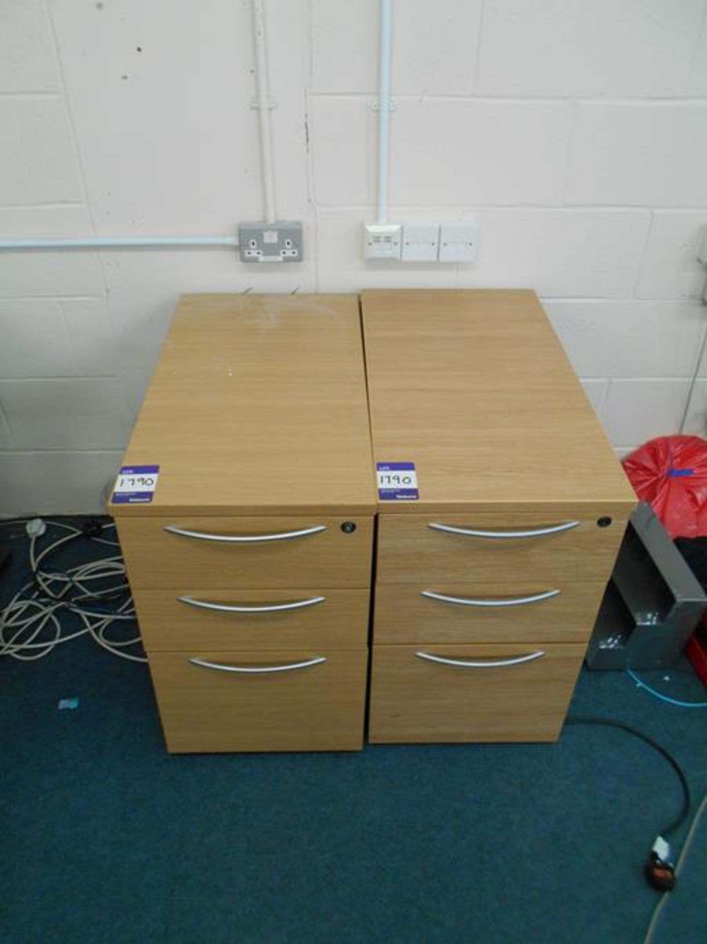 * 2 Oak Effect Desk High 3 Drawer Pedestals Photographs are provided for example purposes only and - Image 2 of 2