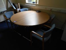 * Oak Effect 2 Section Circular Meeting Table 1600mm diameter with 4 Wood Framed Upholstered Meeting