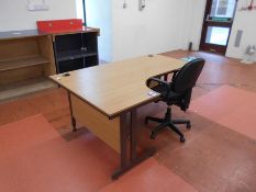* Oak Effect L/H Radius Desk with Mobile Upholstered Office Chair Photographs are provided for