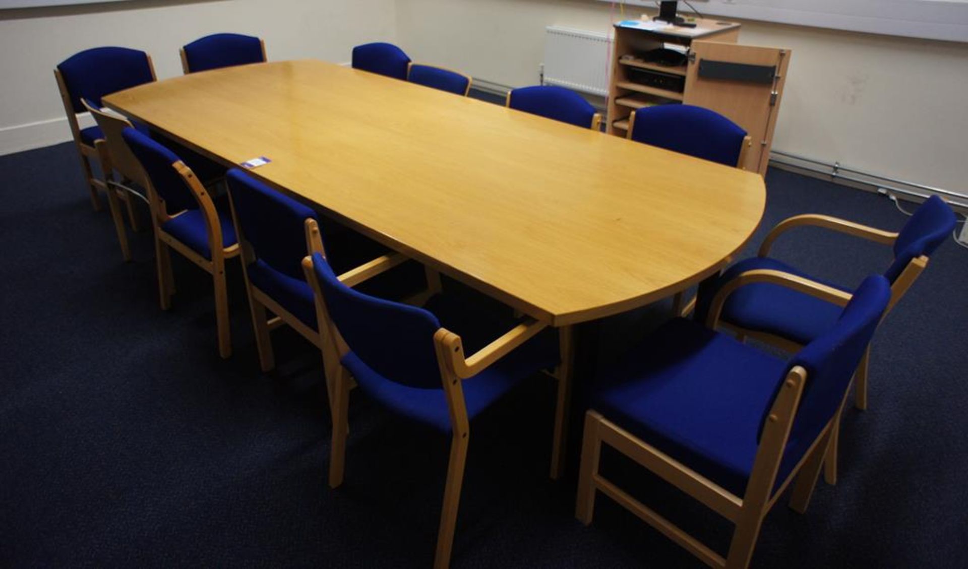 * Oak Effect Meeting Room Table 3000x1200mm, 12 Various Upholstered Meeting Chairs Photographs are - Image 3 of 7