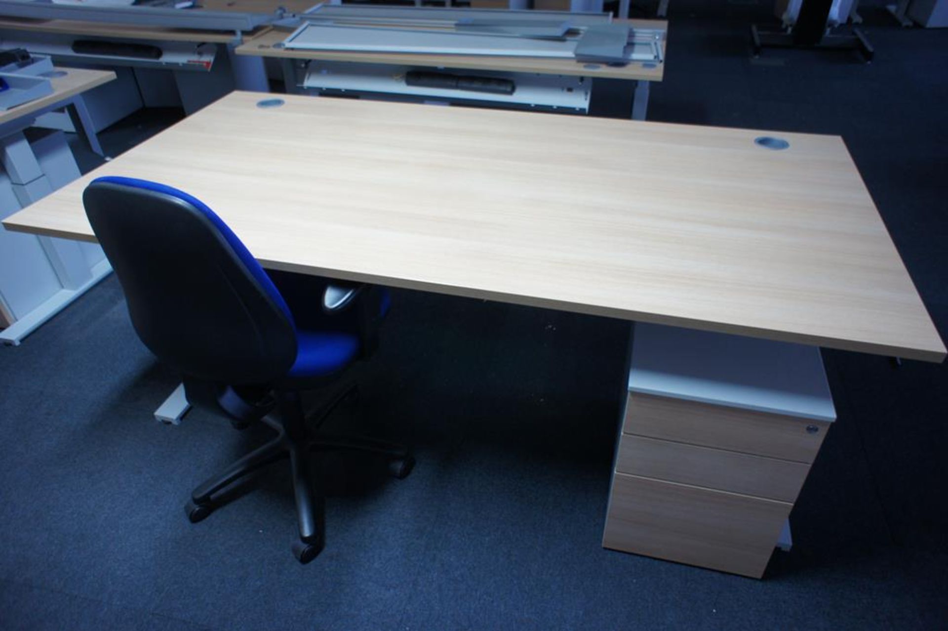 * Oak Effect Compiler Desk 2000 x 1000 with Rise & Fall adjustment with matching pedestal &