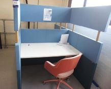 * 2 Person Work Booth with Privacy Screens and 2 Contemporary Gresham Mots Mobile Upholstered Office
