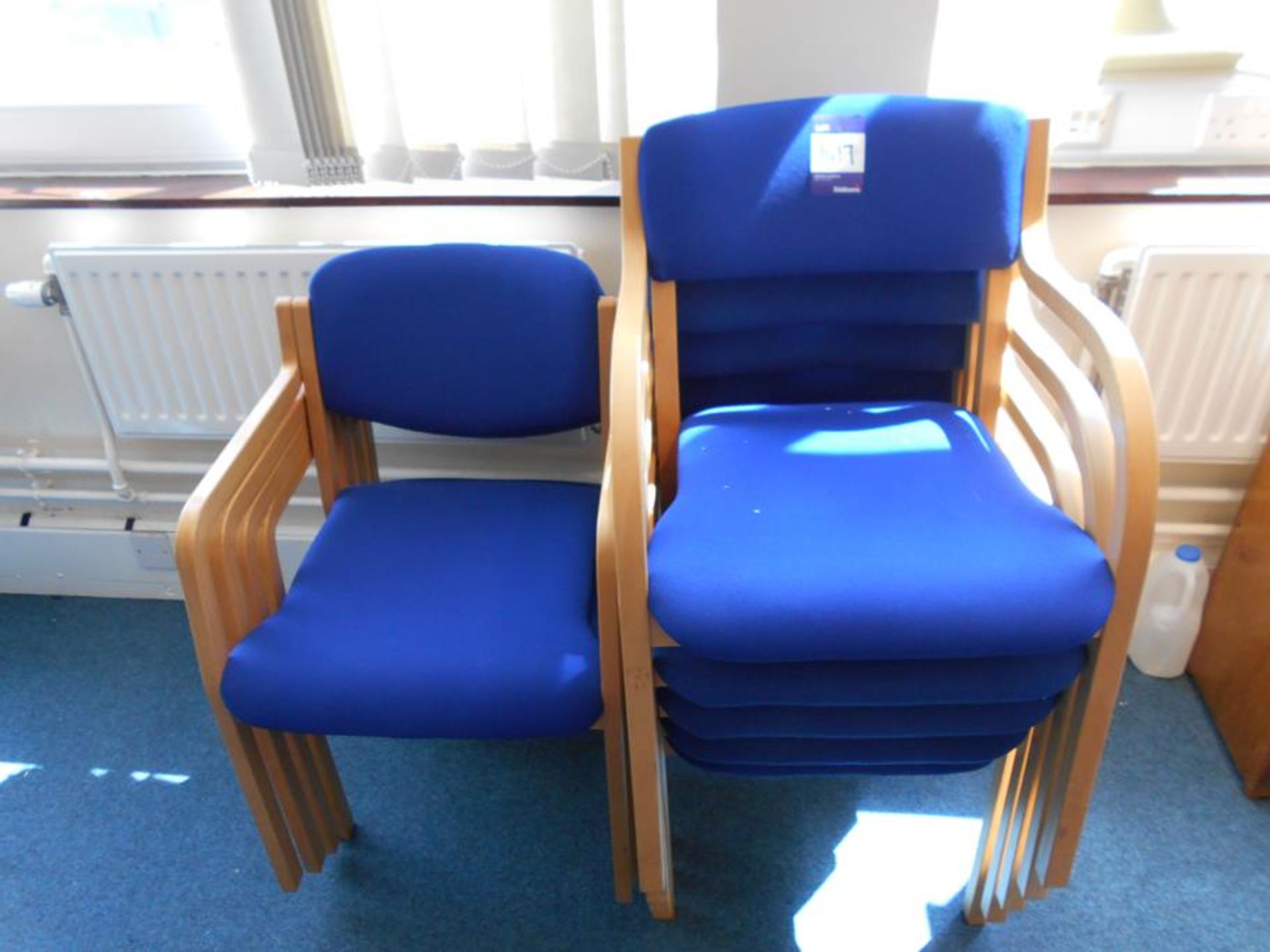 * 9 Various Wood Framed Upholstered Meeting Chairs Photographs are provided for example purposes