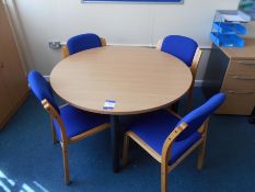 * Oak Effect Circular Meeting Table 1200mm diameter and 6 Wood Framed Upholstered Chairs Photographs