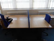 * Oak Effect Desk Cluster comprising L/H and R/H Radius Desk 1600 x 1200, 2 Desk High 3 Drawer
