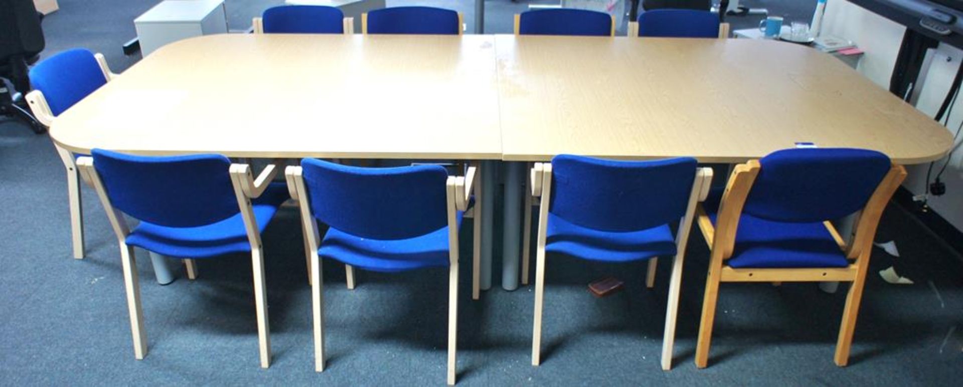 * Oak Effect Meeting Room Table 3200 x 1400 with 8 x Various Upholstered Meeting Chairs - Image 3 of 3