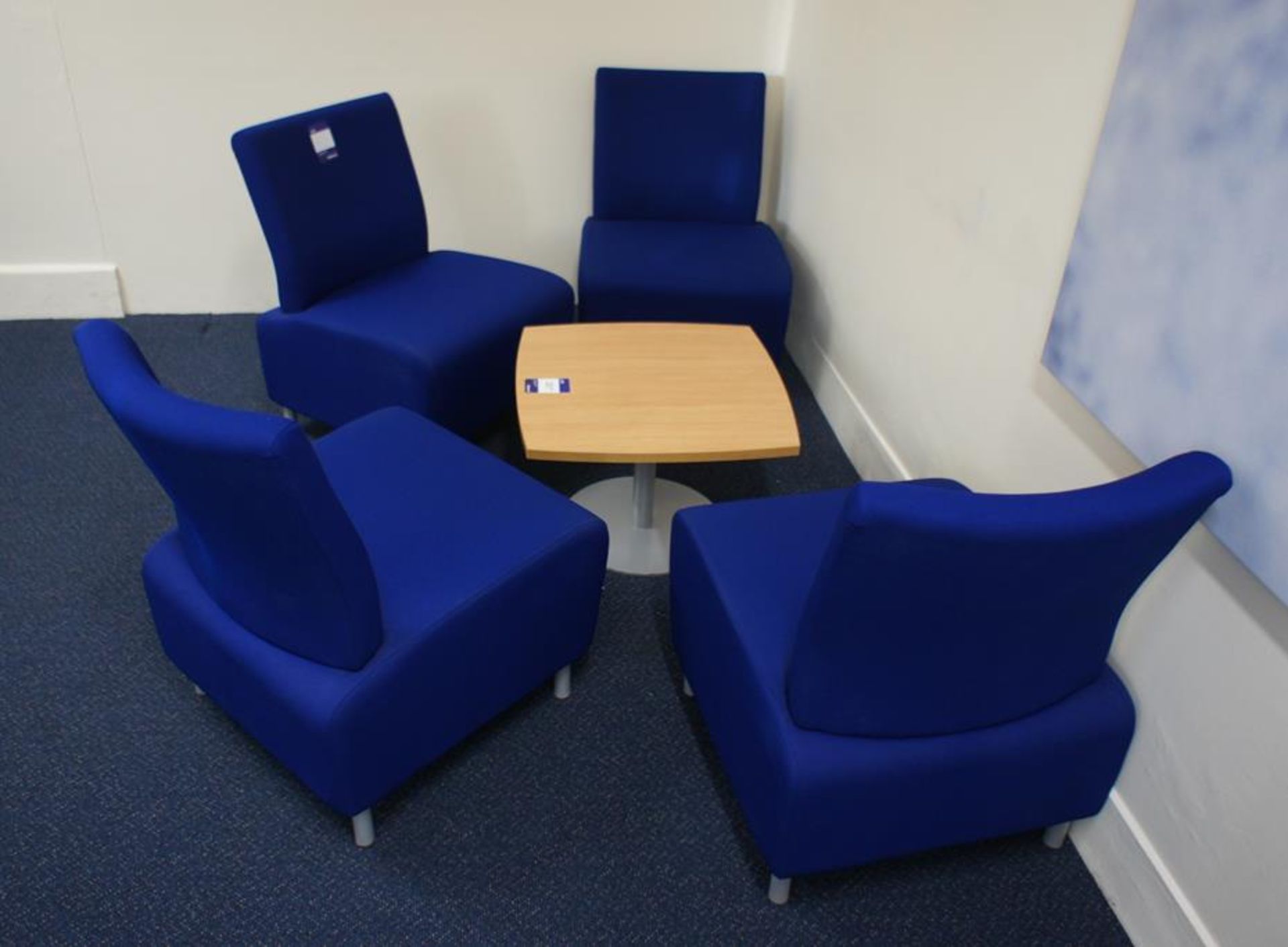 * Reception Cluster Compressing of 4 Upholstered Break-Out Chairs and Oak Effect Coffee Table - Image 6 of 7