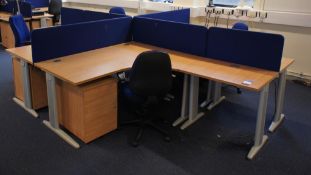 * Oak Effect 4 Person Desk Cluster Comprising of 2 R/H Radius Desks 1600x1200mm, 2 L/H Radius