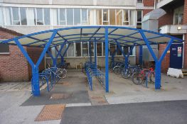 Large Steel Fabricated Canopy with multi compartment bike racking. This Lot is Buyer to Remove.