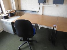 * Oak Effect Wave Fronted Office Desk 1400 x 1000 with Mobile Upholstered Office Chair Photographs