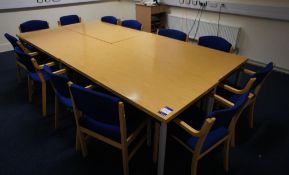 * Oak Effect Meeting Room Cluster Comprising of 4 Tables 1500x750mm, 12 Various Upholstered