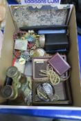 Box of Costume Jewellery to include Bangles, Necklaces and Binoculars